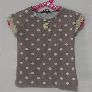 LILI GAUFRETTE | size 4 | Polka Dot Short Sleeve Top | Lace Sleeve Cuffs